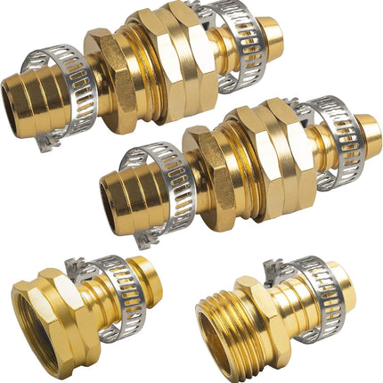 Hose Repair Connectors with Claps, 5/8" Aluminum Garden Hose Repair Kit, Female and Male Hose Connectors & Fitting with Stainless Steel Clamp, 3 pack.