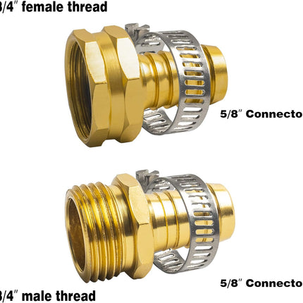 Hose Repair Connectors with Claps, 5/8" Aluminum Garden Hose Repair Kit, Female and Male Hose Connectors & Fitting with Stainless Steel Clamp, 3 pack.