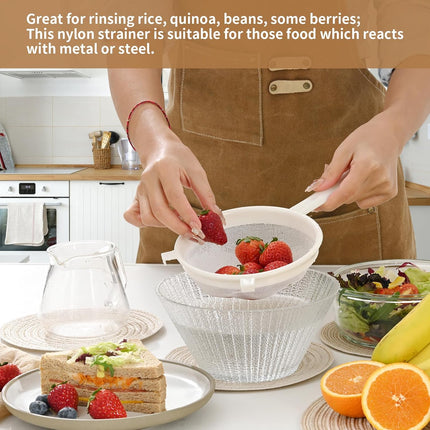 Kefir Strainer Set, 2-Size Plastic Non-Metal Sieve with Fine Mesh for Grains, Milk Kefir, Water & Kombucha - Durable, Food Grade Easy Clean White.