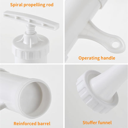Manual Sausage Stuffer with 4 Stuffing Tubes, BPA-Free Plastic Meat Filler, 12/15/20/24mm Tubes for Natural, Collagen Casings, DIY Hot Dogs, Bratwursts.