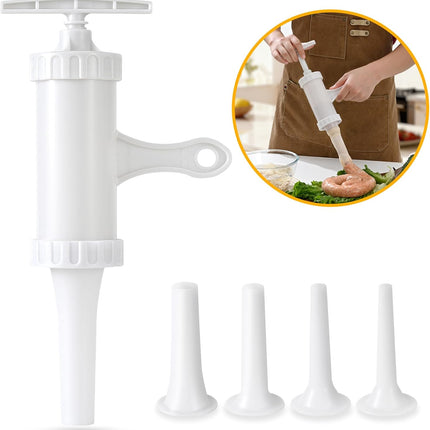 Manual Sausage Stuffer with 4 Stuffing Tubes, BPA-Free Plastic Meat Filler, 12/15/20/24mm Tubes for Natural, Collagen Casings, DIY Hot Dogs, Bratwursts.