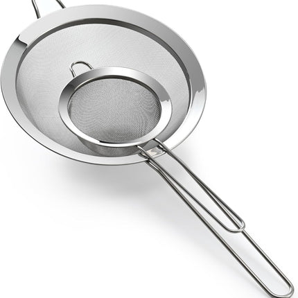 Premium 304 Stainless Steel Fine Mesh Strainer – Multi-Use Colander, Sieve, and Filter for Rice, Juice, Quinoa, Flour, Baking, Cooking, Meal Prep Durable, Easy-to-Clean Kitchen Tool  7.1 in + 3.9.