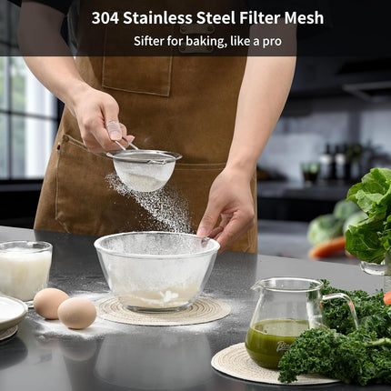 Premium 304 Stainless Steel Fine Mesh Strainer – Multi-Use Colander, Sieve, and Filter for Rice, Juice, Quinoa, Flour, Baking, Cooking, Meal Prep Durable, Easy-to-Clean Kitchen Tool  7.1 in + 3.9.
