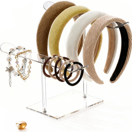 Petluno Double-Tier Clear Acrylic Headband Holder Stand - Elegant Display for 20+ Hair Bands, Accessories Organizer Bedroom, Vanity & Salon Space-Saving, Durable Stylish.