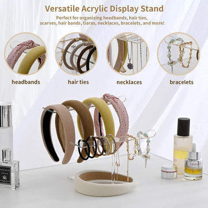 Petluno Double-Tier Clear Acrylic Headband Holder Stand - Elegant Display for 20+ Hair Bands, Accessories Organizer Bedroom, Vanity & Salon Space-Saving, Durable Stylish.