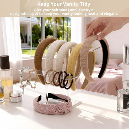 Petluno Double-Tier Clear Acrylic Headband Holder Stand - Elegant Display for 20+ Hair Bands, Accessories Organizer Bedroom, Vanity & Salon Space-Saving, Durable Stylish.