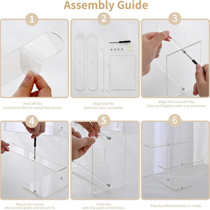 Petluno Double-Tier Clear Acrylic Headband Holder Stand - Elegant Display for 20+ Hair Bands, Accessories Organizer Bedroom, Vanity & Salon Space-Saving, Durable Stylish.