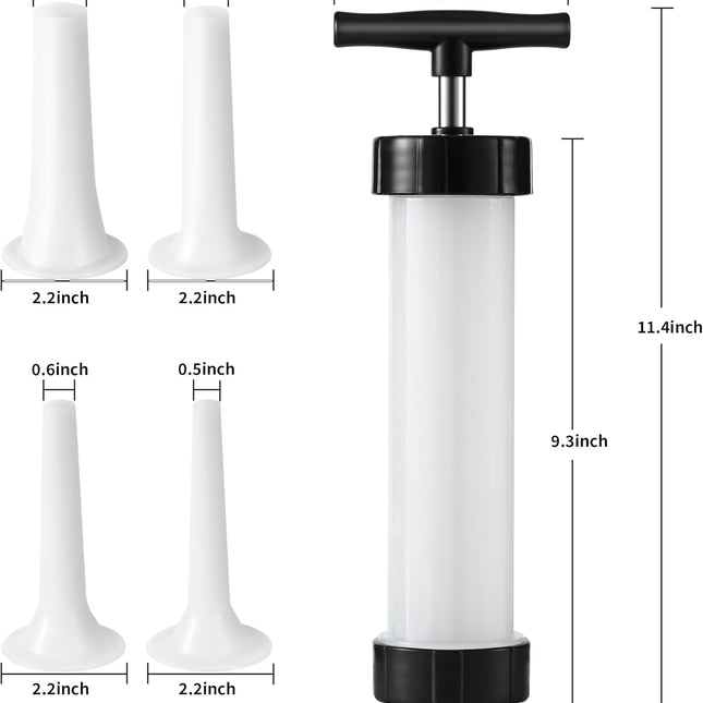 Manual Sausage Stuffer, Black, BPA-Free, Handheld with 4 Stuffing Tubes, for Hot Dogs and Bratwurst.