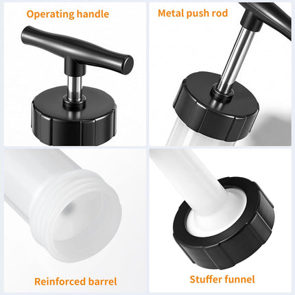 Manual Sausage Stuffer, Black, BPA-Free, Handheld with 4 Stuffing Tubes, for Hot Dogs and Bratwurst.