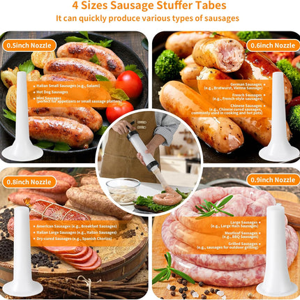 Manual Sausage Stuffer, Black, BPA-Free, Handheld with 4 Stuffing Tubes, for Hot Dogs and Bratwurst.
