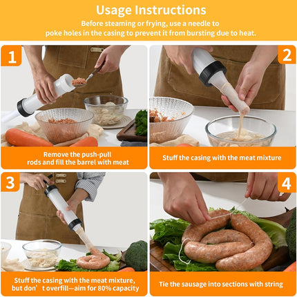 Manual Sausage Stuffer, Black, BPA-Free, Handheld with 4 Stuffing Tubes, for Hot Dogs and Bratwurst.