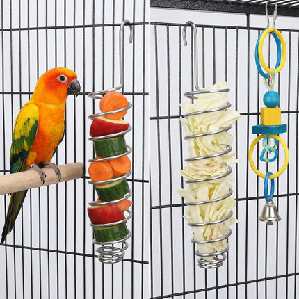 2 Pack Millet Spray Holder for Parrots, Parakeet Treat Sticks Feeder, Natural Millet Treats Stiks Bars for Birds, Includes Cuttlebone and Calcium Block for Healthy Chewing and Play, Silver.
