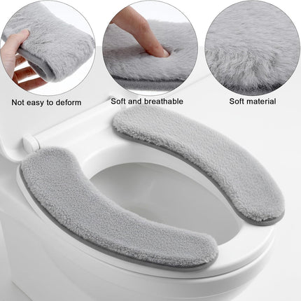 2 PCS Thick and Elastic Toilet Seat Cushion Cover, Washable Soft Padded Toilet Seat Elongated, Easy Install with Double-Sided Hook and Loop Fastener, Seats Mat Cushions for Elderly, Seniors (Gray).
