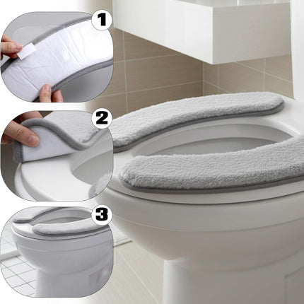 2 PCS Thick and Elastic Toilet Seat Cushion Cover, Washable Soft Padded Toilet Seat Elongated, Easy Install with Double-Sided Hook and Loop Fastener, Seats Mat Cushions for Elderly, Seniors (Gray).