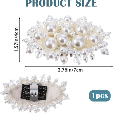 2Pcs Pearl Flower Shoe Clips for Women Dress Shoes, 1.57 x 2.76" White Bridal Wedding Floral Shoes Clips Charms with Crystal Beads Detachable Flower Shoe Buckle Clip for Heels DIY Embellishment.