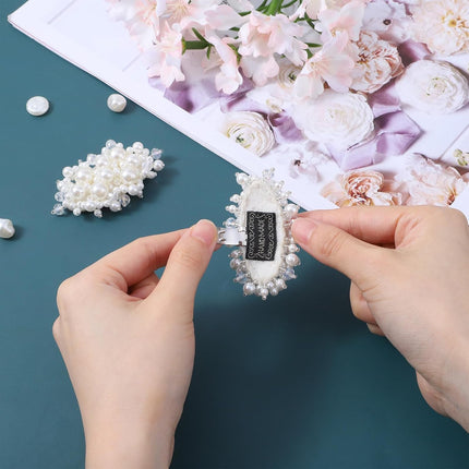 2Pcs Pearl Flower Shoe Clips for Women Dress Shoes, 1.57 x 2.76" White Bridal Wedding Floral Shoes Clips Charms with Crystal Beads Detachable Flower Shoe Buckle Clip for Heels DIY Embellishment.