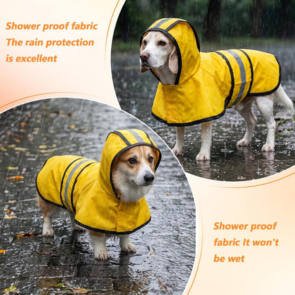 Dog Raincoat with Hood, Rain Jacket for Dogs Waterproof with Reflective Safety Hooded Slicker Poncho, Convenient Leash Hole & Adjustable Fit, Perfect for Small, Medium, and Large Dogs (Yellow M Size).