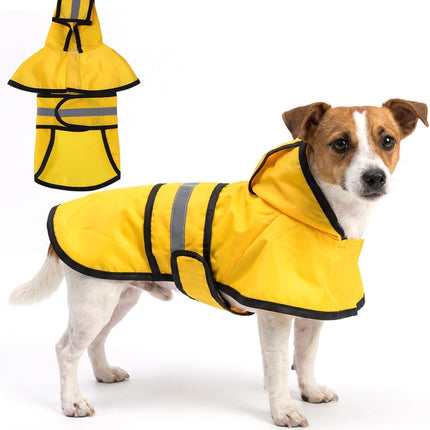 Dog Raincoat with Hood, Rain Jacket for Dogs Waterproof with Reflective Safety Hooded Slicker Poncho, Convenient Leash Hole & Adjustable Fit, Perfect for Small, Medium, and Large Dogs (Yellow M Size).