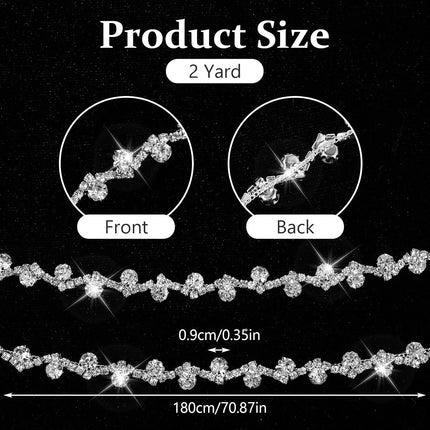 2 Yard Rhinestone String Silver Rhinestone Strings by The Yard Rope Crystal Applique Strips String for Crafts Silver Crystal Close Chain for Wedding Clothes DIY Cups.