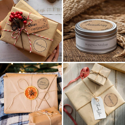2" Brown Label Stickers for Jars and Lids, Kraft Sticker Labels for Pantry, Mason Jars, Canning, Bottles, 6 Different Drawn Wreath Designs, Kraft Paper/ 500pcs.