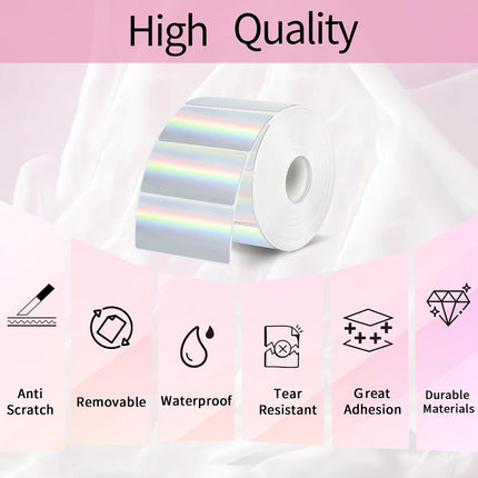 2x1 Inch Holographic Thermal Labels, Silver Glitter Thermal Printer Stickers, Waterproof Self-Adhesive Shipping Label Printer Sticker for Barcode, Name, Address, 300 Labels/Roll.