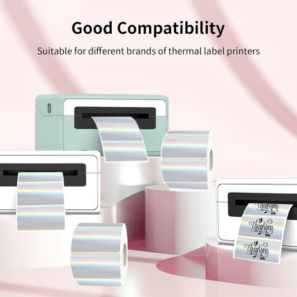 2x1 Inch Holographic Thermal Labels, Silver Glitter Thermal Printer Stickers, Waterproof Self-Adhesive Shipping Label Printer Sticker for Barcode, Name, Address, 300 Labels/Roll.