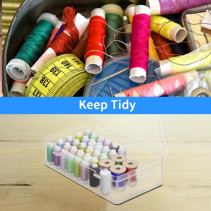 Homakover 42 Spools Sewing Thread Box Storage, Clear Plastic Thread Spools Holder, Embroidery Organizer Bobbins Storage Case, Portable Craft Organizer for Embroidery Quilting and Sewing Threads.