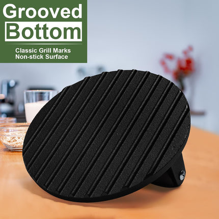 Burger Press, 7" Round Heavy-Duty Cast Iron Smash Bacon Press Meat Steak with Wood Handle for Griddle, Sandwich, Nonstick Pan.