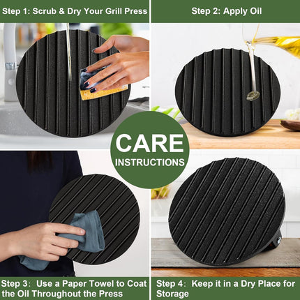 Burger Press, 7" Round Heavy-Duty Cast Iron Smash Bacon Press Meat Steak with Wood Handle for Griddle, Sandwich, Nonstick Pan.