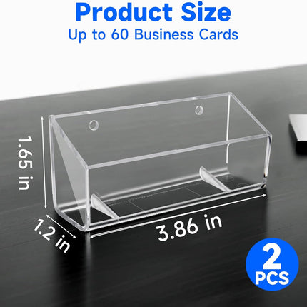 Acrylic Business Card Holder, 2 Pack Wall Mount Name Card Holder, Office Calling Cards Display Holder Stand, Visiting Cards Desktop Organizer for Wall Mount or Place on Desk, Fits 40-60 Business Cards.