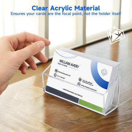 Acrylic Business Card Holder, 2 Pack Wall Mount Name Card Holder, Office Calling Cards Display Holder Stand, Visiting Cards Desktop Organizer for Wall Mount or Place on Desk, Fits 40-60 Business Cards.