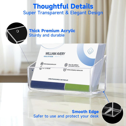 Acrylic Business Card Holder, 2 Pack Wall Mount Name Card Holder, Office Calling Cards Display Holder Stand, Visiting Cards Desktop Organizer for Wall Mount or Place on Desk, Fits 40-60 Business Cards.