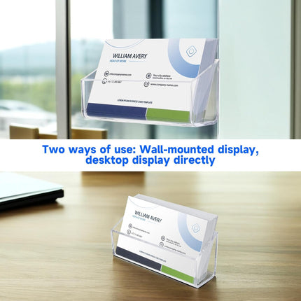Acrylic Business Card Holder, 2 Pack Wall Mount Name Card Holder, Office Calling Cards Display Holder Stand, Visiting Cards Desktop Organizer for Wall Mount or Place on Desk, Fits 40-60 Business Cards.