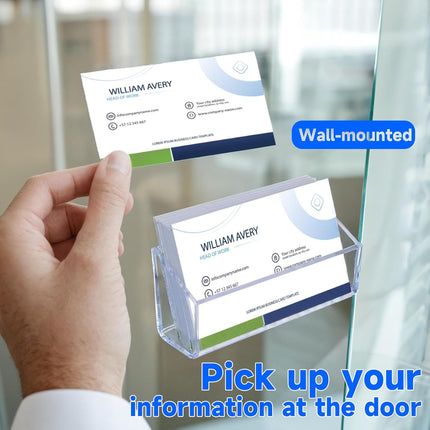 Acrylic Business Card Holder, 2 Pack Wall Mount Name Card Holder, Office Calling Cards Display Holder Stand, Visiting Cards Desktop Organizer for Wall Mount or Place on Desk, Fits 40-60 Business Cards.