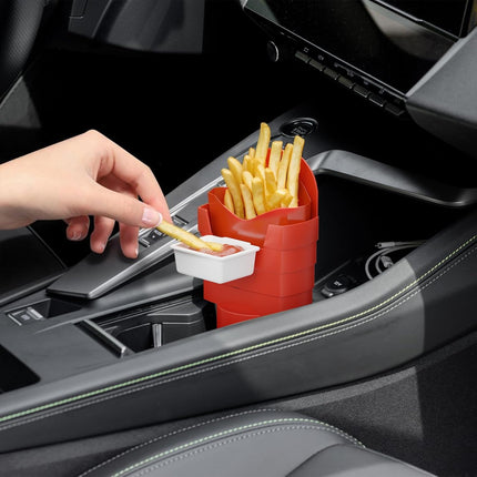 French Fry Holder and Dip Sauce Holder Set for Car, Mini Sauce Holder for On-The-Go Snacking, Idea for Men and Women Stocking Stuffer, for Holiday Present (Red).