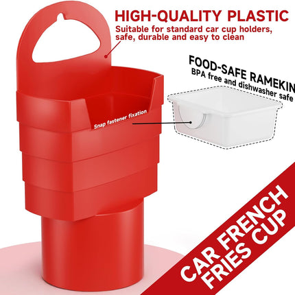 French Fry Holder and Dip Sauce Holder Set for Car, Mini Sauce Holder for On-The-Go Snacking, Idea for Men and Women Stocking Stuffer, for Holiday Present (Red).