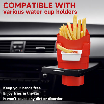 French Fry Holder and Dip Sauce Holder Set for Car, Mini Sauce Holder for On-The-Go Snacking, Idea for Men and Women Stocking Stuffer, for Holiday Present (Red).