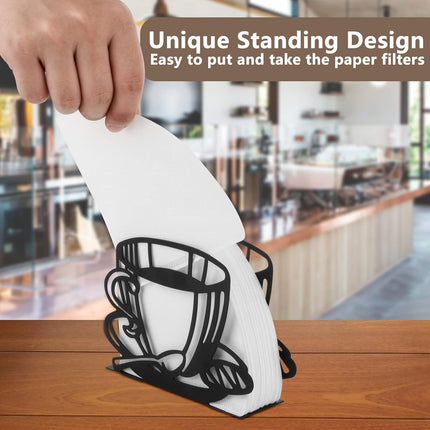 Metal Coffee Filter Stand - Holder & Rack for Coffee Filters, Paper Towels & Napkins - Vertical, Cone & Square Shaped (Black).