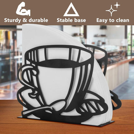Metal Coffee Filter Stand - Holder & Rack for Coffee Filters, Paper Towels & Napkins - Vertical, Cone & Square Shaped (Black).