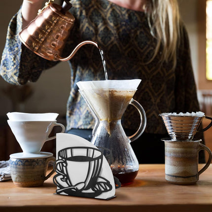 Metal Coffee Filter Stand - Holder & Rack for Coffee Filters, Paper Towels & Napkins - Vertical, Cone & Square Shaped (Black).