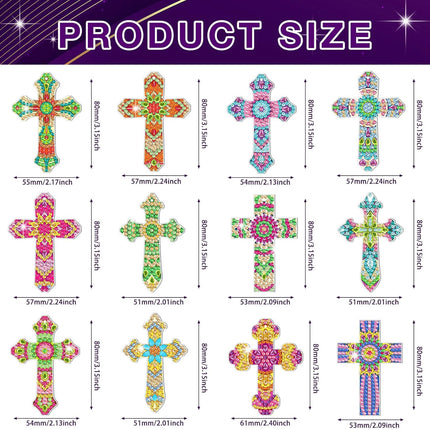 Glenmal 12 Pcs Easter Diamond Painting Keychains Cross Diamond Art Keychains Kits for Adults Religious Crosses Ornaments 5D Key Chain Christian Rhinestones Bookmarks Key Rings for DIY Crafts Gifts.