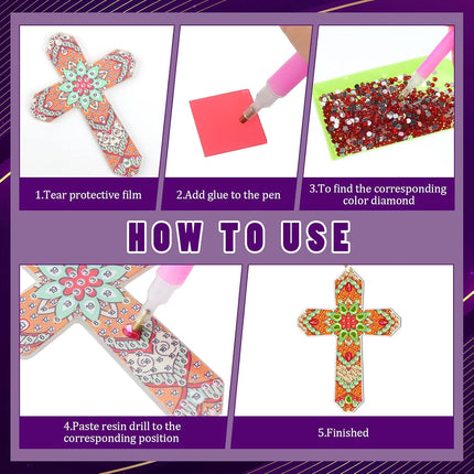 Glenmal 12 Pcs Easter Diamond Painting Keychains Cross Diamond Art Keychains Kits for Adults Religious Crosses Ornaments 5D Key Chain Christian Rhinestones Bookmarks Key Rings for DIY Crafts Gifts.