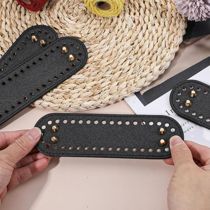 4 Pcs Black Purse Bottom for Crochet Bag Base Pu Leather Bag Bottom Base Leather Long Oval Purse Bottoms Making Supplies with Holes for DIY Crochet Bags Shoulder Bags Craft Making (Black).