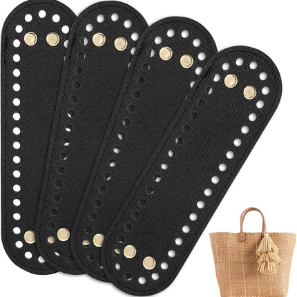 4 Pcs Black Purse Bottom for Crochet Bag Base Pu Leather Bag Bottom Base Leather Long Oval Purse Bottoms Making Supplies with Holes for DIY Crochet Bags Shoulder Bags Craft Making (Black).