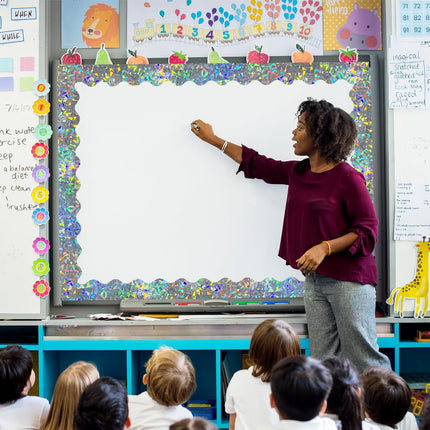 STARLIBOO 60 Feet Bulletin Board Borders, Holographic Scalloped Rolled Border Trim for School, Classroom & Offices.