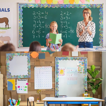 STARLIBOO 60 Feet Bulletin Board Borders, Holographic Scalloped Rolled Border Trim for School, Classroom & Offices.