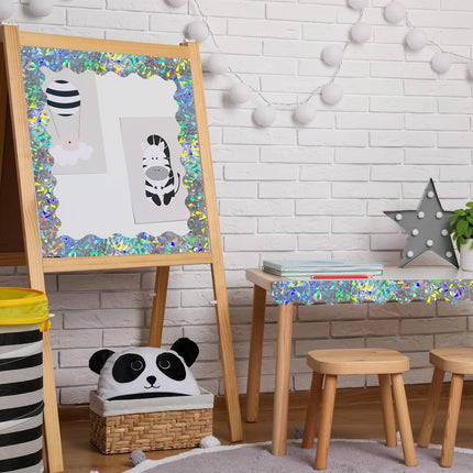 STARLIBOO 60 Feet Bulletin Board Borders, Holographic Scalloped Rolled Border Trim for School, Classroom & Offices.