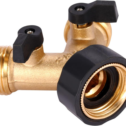 Garden Hose Splitter 2 Way Heavy Duty, Y Connector Brass Garden Hose Adapter, Hose Bib Splitter with 2 Extra Rubber Washers.