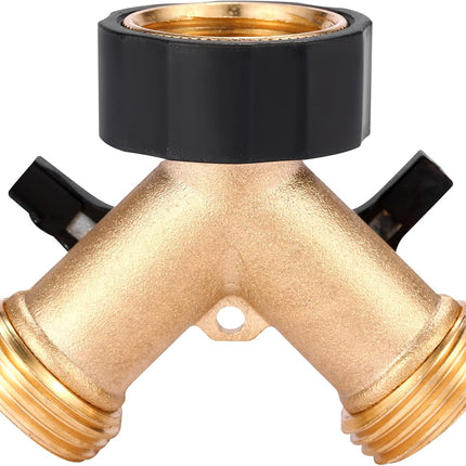 Garden Hose Splitter 2 Way Heavy Duty, Y Connector Brass Garden Hose Adapter, Hose Bib Splitter with 2 Extra Rubber Washers.
