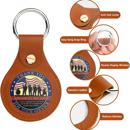 Homakover AA Medallion Coin Holder Keychain,Genuine Leather Standard Challenge Coin Sleeves,Snap Open Display Case.